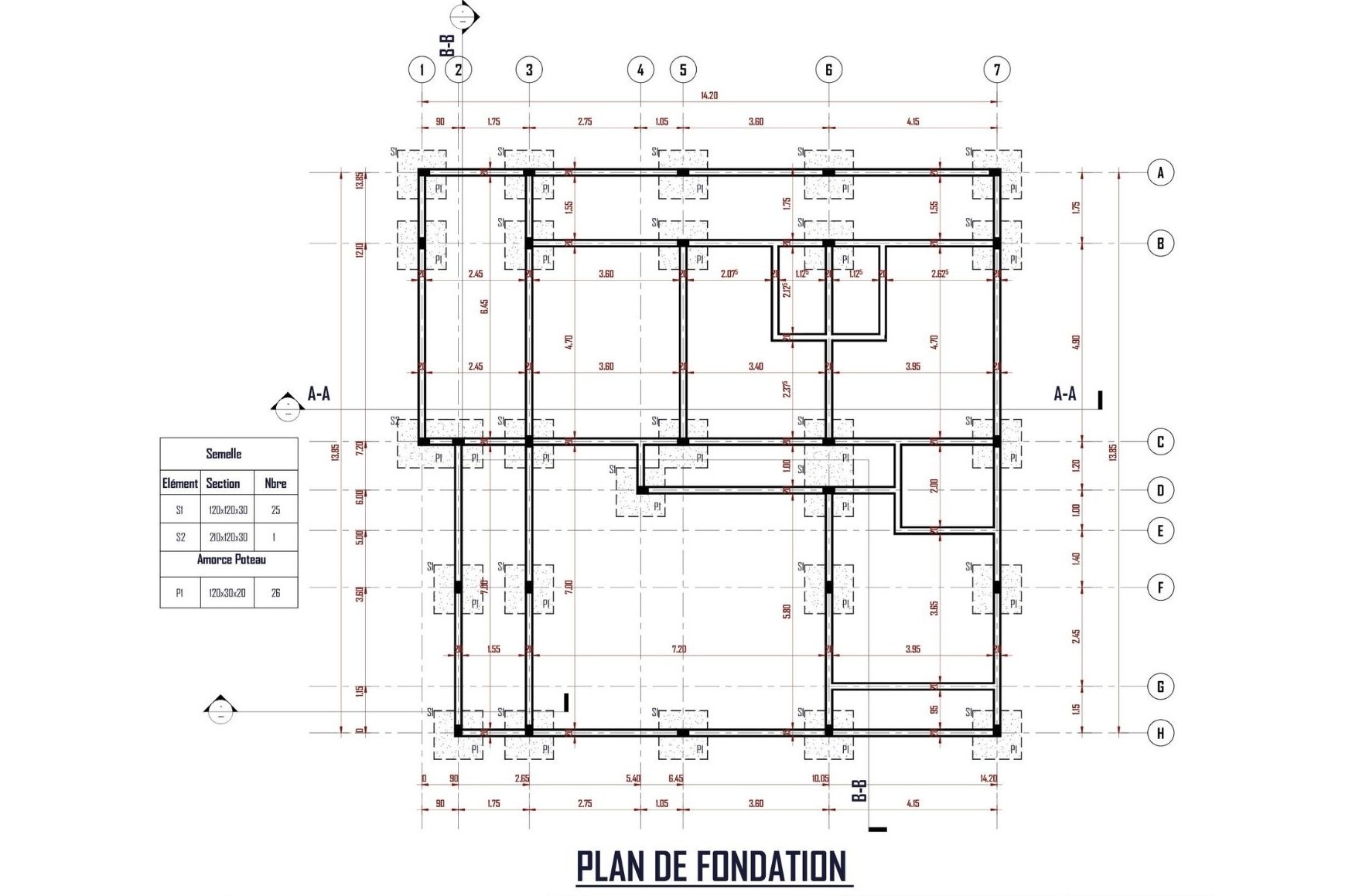 Plan de fondation duplex Mme MATSIOE